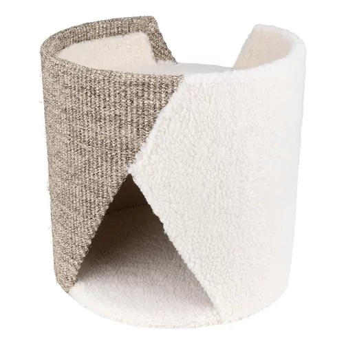 District 70 - Kattenhuisje + trendy krabton van teddystof en sisal - model UNFOLD - kleur merengue