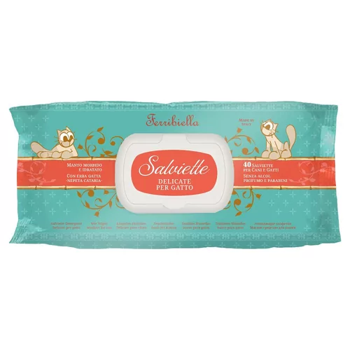 Ferribiella - Salviette Delicate per Gatto - vochtige doekjes voor katten - 40 stuks